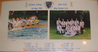 cc01524 CCBC May 1991.jpg; cc01524; Christ's College Boat Club 1st VIII May Bumps 1991; picture